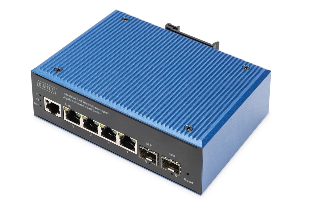 DIGITUS DN-651155 4x GbE Lan port 2x SFP port PoE 100W menedzselhető ipari switch