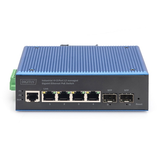 DIGITUS DN-651155 4x GbE Lan port 2x SFP port PoE 100W menedzselhető ipari switch