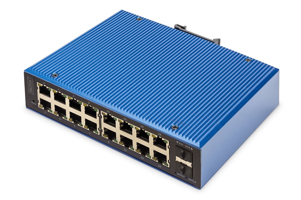 DIGITUS DN-651159 16x GbE Lan port 2x SFP port PoE 280W menedzselhető ipari switch