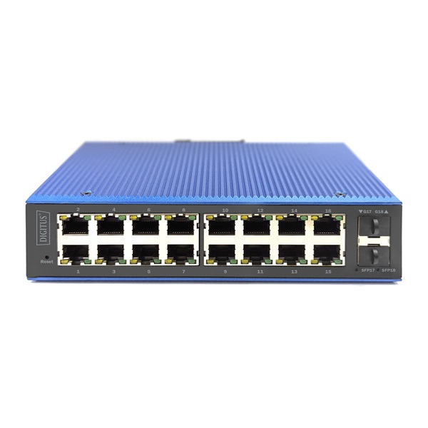 DIGITUS DN-651159 16x GbE Lan port 2x SFP port PoE 280W menedzselhető ipari switch