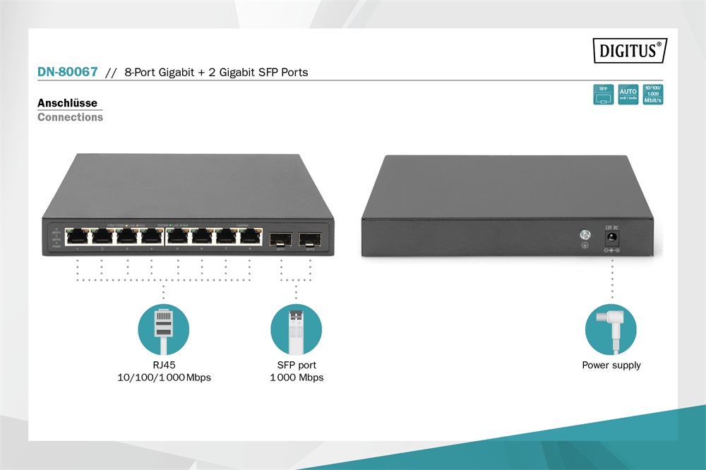 DIGITUS DN-80067 8x GbE Lan port 2x SFP port nem menedzselhető asztali switch