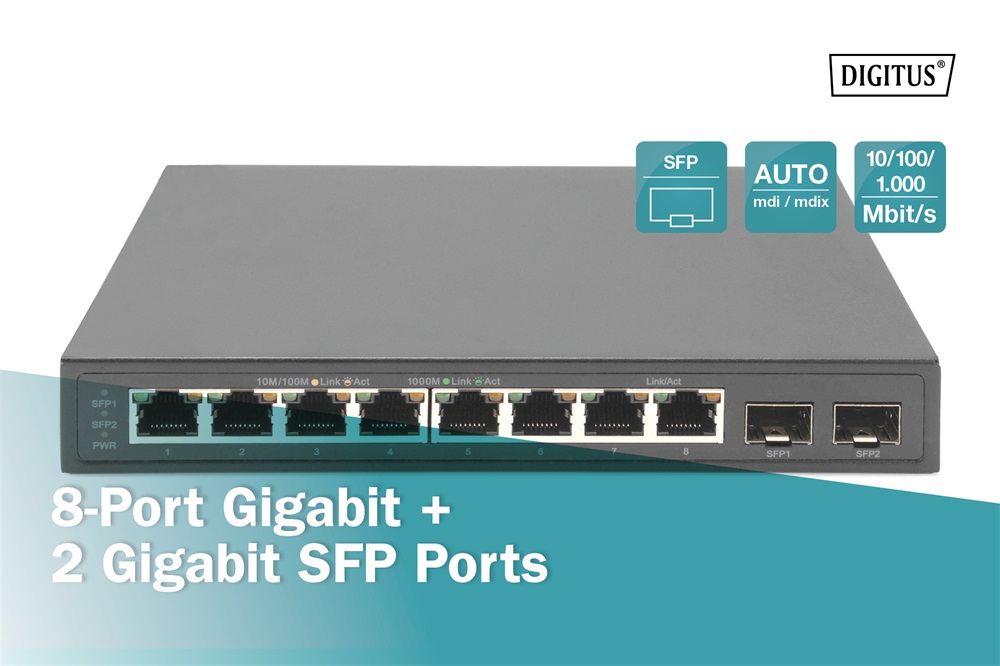 DIGITUS DN-80067 8x GbE Lan port 2x SFP port nem menedzselhető asztali switch