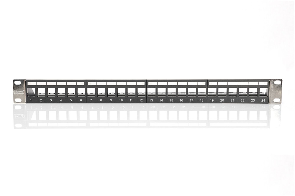 DIGITUS DN-91411-LF 24port 19" 1U moduláris fekete árnyékolt üres Patch Panel