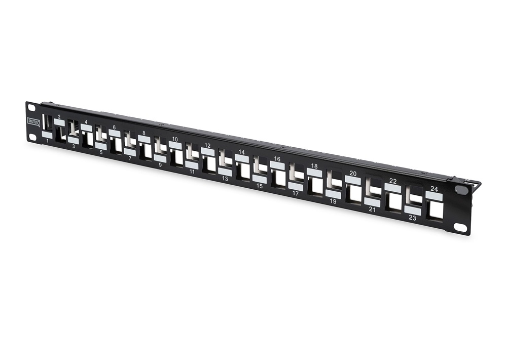 DIGITUS DN-91412 24port 19" 1U moduláris lépcsős kialakitású fekete árnyékolt Patch Panel
