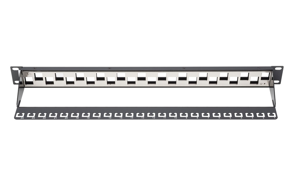 DIGITUS DN-91412 24port 19" 1U moduláris lépcsős kialakitású fekete árnyékolt Patch Panel