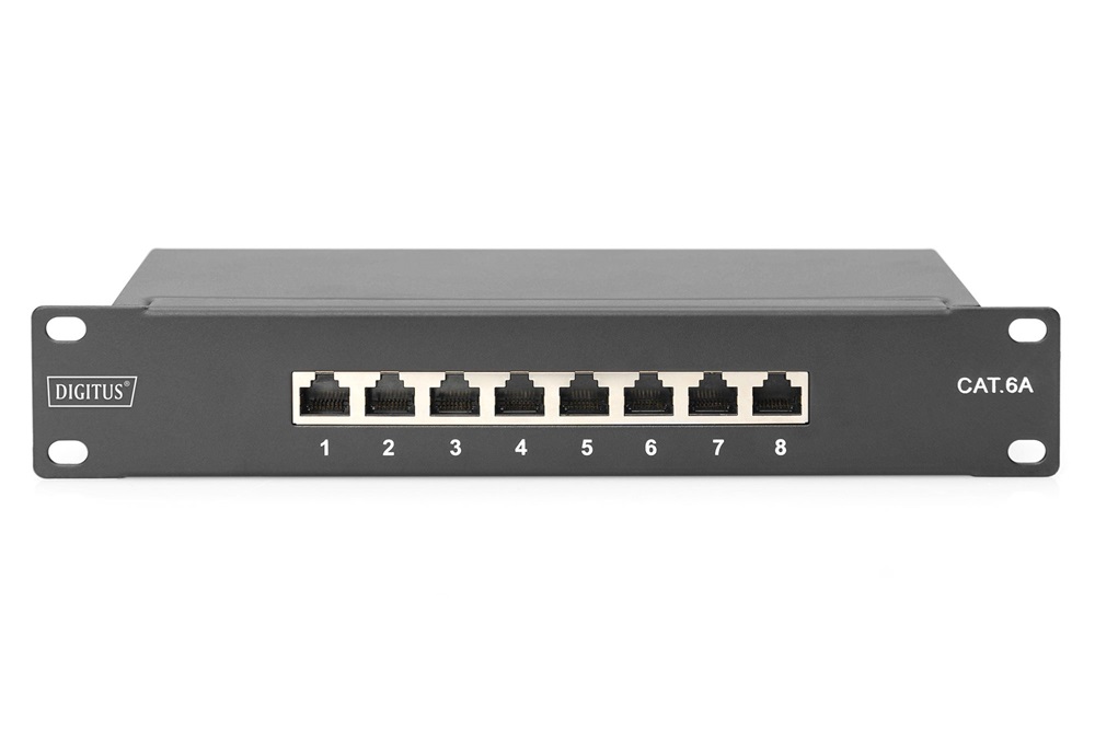 DIGITUS DN-91608S-EA CAT6A 8port 10" 1U fekete árnyékolt Patch Panel