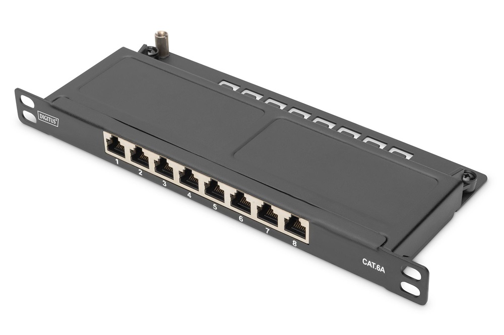 DIGITUS DN-91608S-SL-EA CAT6A 8port 10" 0,5U fekete árnyékolt Patch Panel