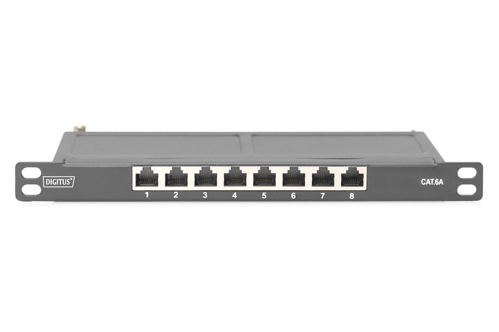 DIGITUS DN-91608S-SL-EA CAT6A 8port 10" 0,5U fekete árnyékolt Patch Panel
