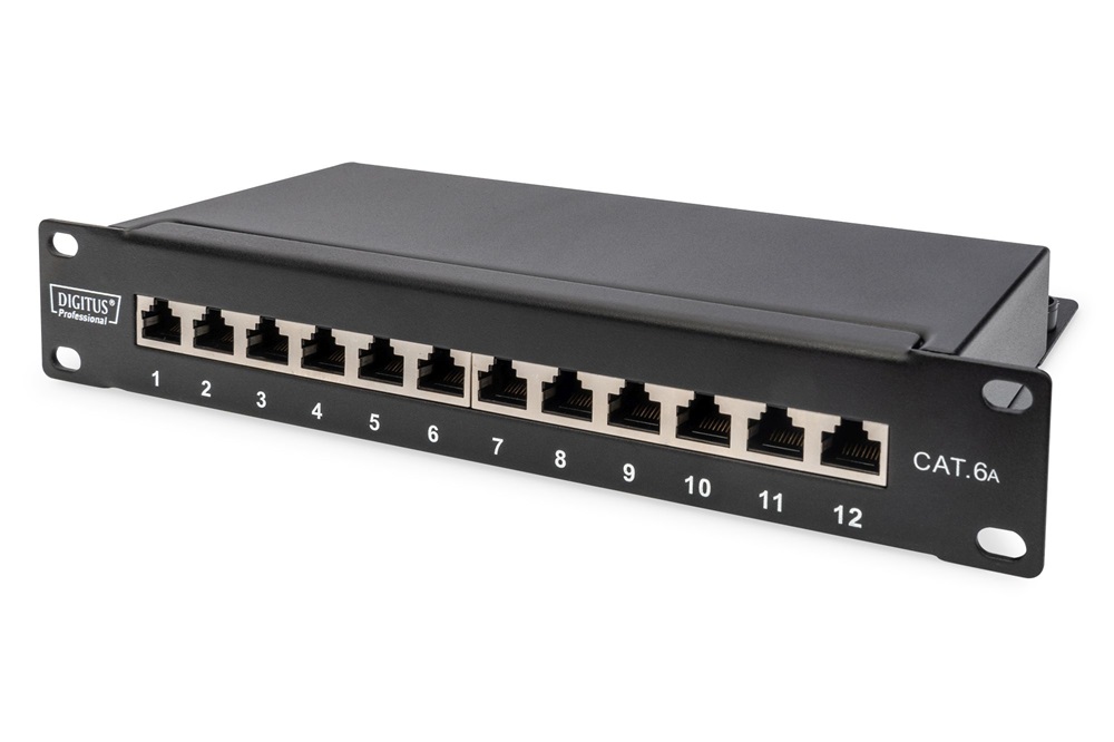 DIGITUS DN-91612S-EA CAT6A 8port 10" 1U fekete árnyékolt Patch Panel