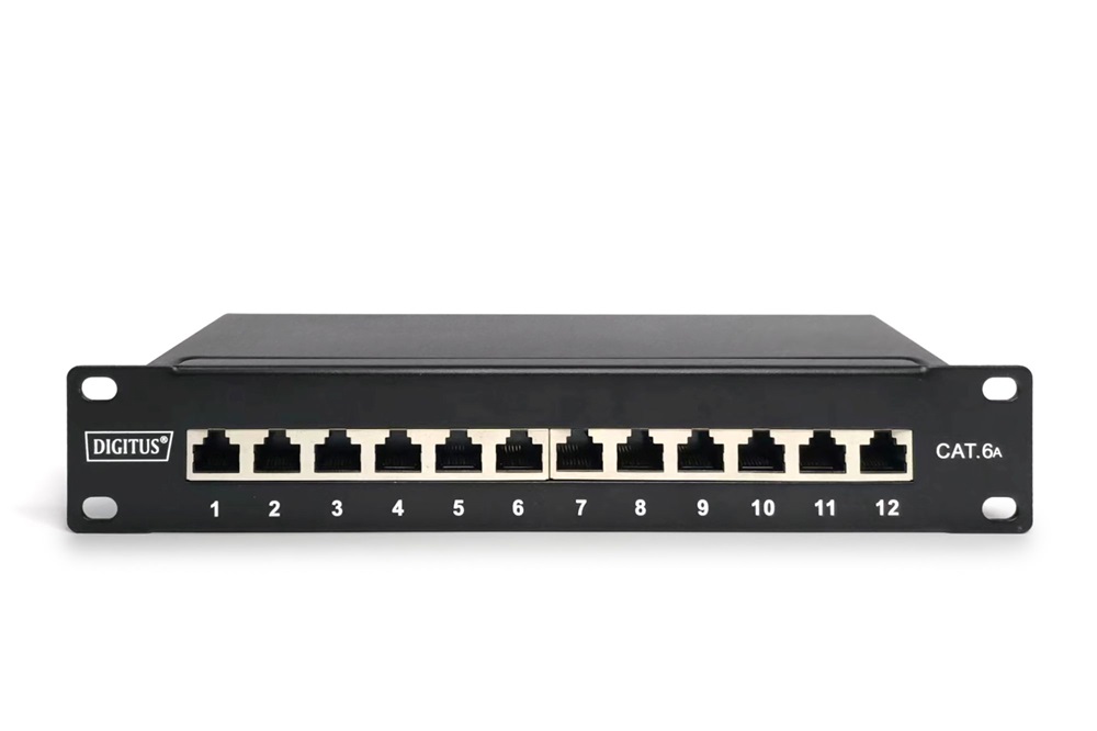 DIGITUS DN-91612S-EA CAT6A 8port 10" 1U fekete árnyékolt Patch Panel