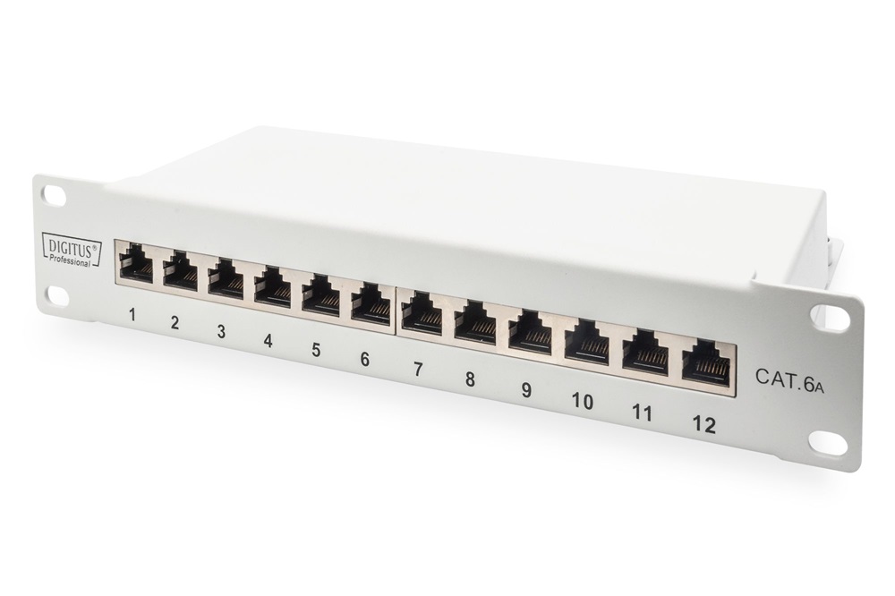 DIGITUS DN-91612S-EA-G CAT6A 8port 10" 1U szürke árnyékolt Patch Panel