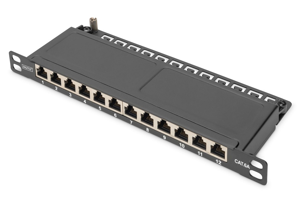DIGITUS DN-91612S-SL-EA CAT6A 12port 10" 0,5U fekete árnyékolt Patch Panel