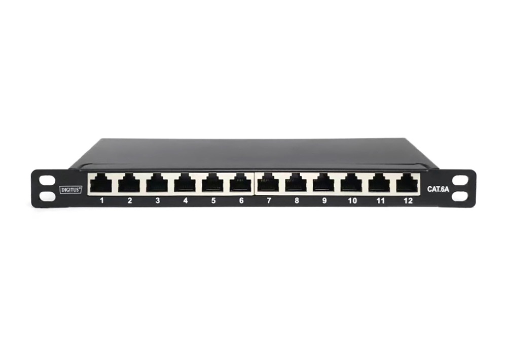 DIGITUS DN-91612S-SL-EA CAT6A 12port 10" 0,5U fekete árnyékolt Patch Panel