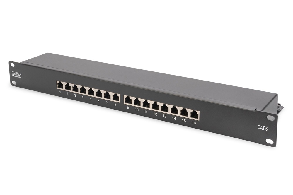 DIGITUS DN-91616S-B CAT6 16port 19" 1U fekete árnyékolt Patch Panel