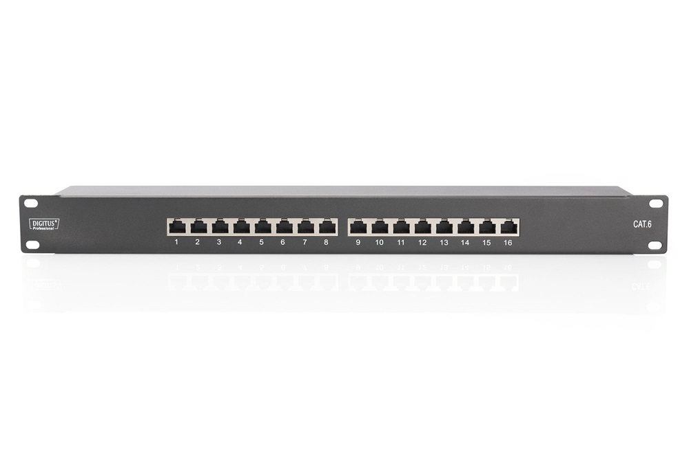 DIGITUS DN-91616S-B CAT6 16port 19" 1U fekete árnyékolt Patch Panel