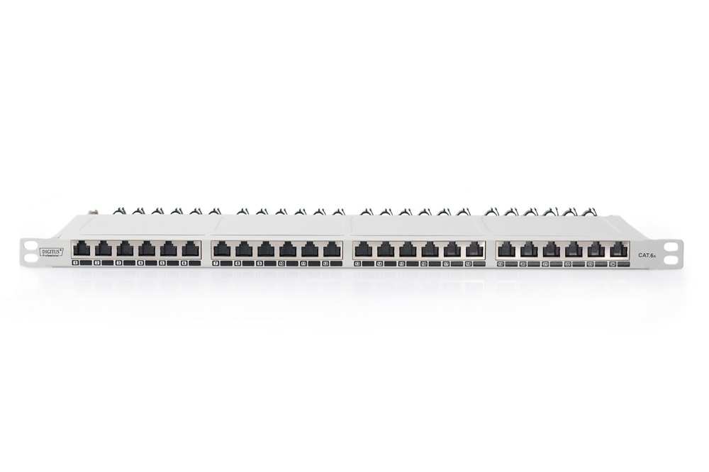 DIGITUS DN-91624S-SL-EA-G CAT6A 24port 19" 0,5U fekete árnyékolt Patch Panel