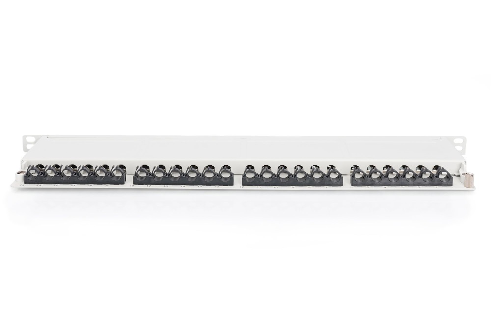 DIGITUS DN-91624S-SL-EA-G CAT6A 24port 19" 0,5U fekete árnyékolt Patch Panel