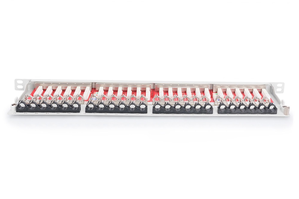 DIGITUS DN-91624S-SL-EA-G CAT6A 24port 19" 0,5U fekete árnyékolt Patch Panel