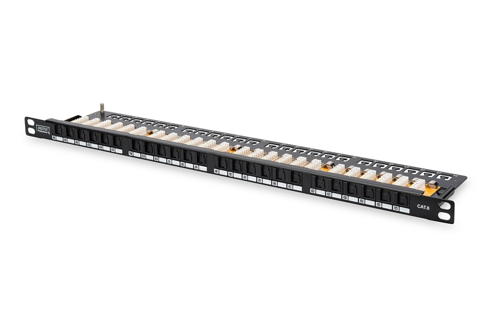 DIGITUS DN-91624U-SL-SH CAT6 24port 19" 0,5U fekete árnyékolatlan Patch Panel