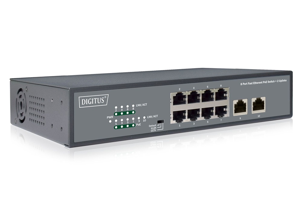 DIGITUS DN-95323-1 8x 10/100Mbps FE Lan port 2x uplink port PoE 120W nem menedzselhető asztali switch