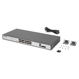 DIGITUS DN-95342-1 16x 10/100Mbps FE Lan port 2x uplink port 2x SFP port PoE 250W nem menedzselhető switch