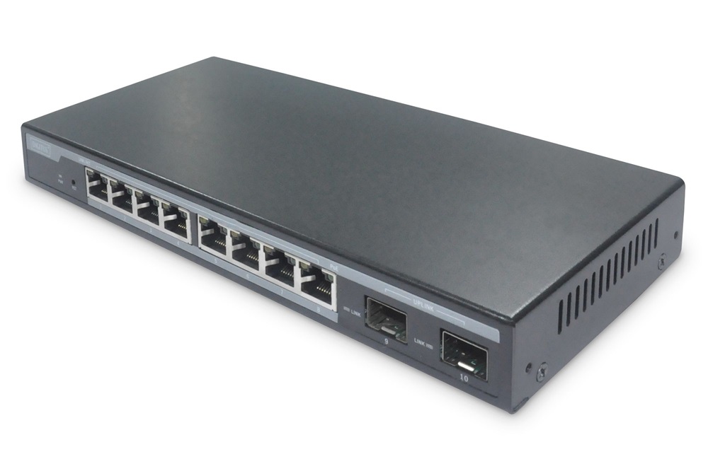 DIGITUS DN-95344 8x GbE Lan port 2x SFP port PoE 86W menedzselhető asztali switch