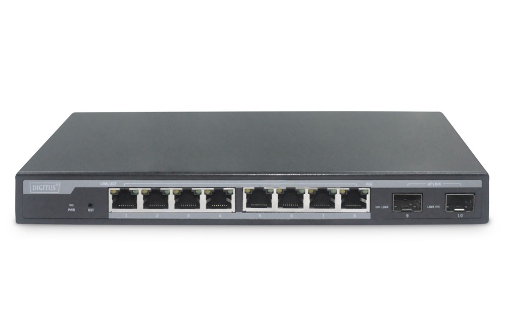 DIGITUS DN-95344 8x GbE Lan port 2x SFP port PoE 86W menedzselhető asztali switch