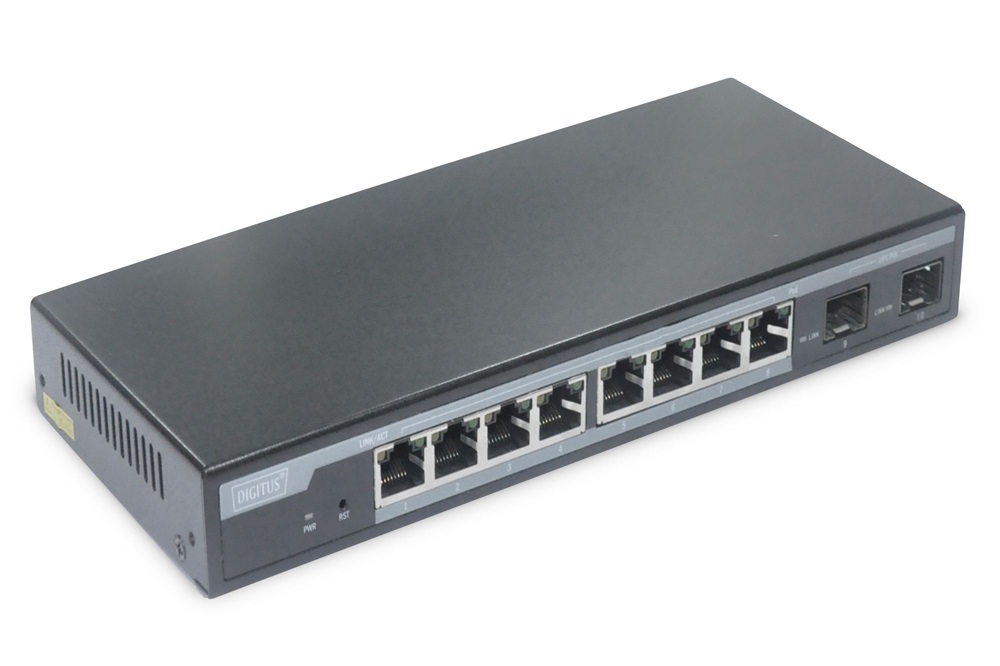 DIGITUS DN-95344 8x GbE Lan port 2x SFP port PoE 86W menedzselhető asztali switch