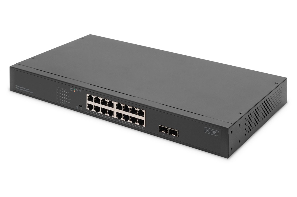 DIGITUS DN-95347-2 16x GbE Lan port 2x uplink port 2x SFP port PoE 250W nem menedzselhető switch
