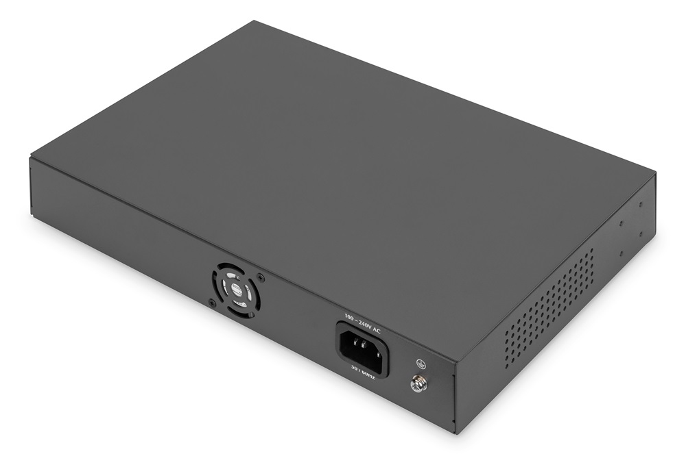 DIGITUS DN-95355 1U 19" 16x 10/100Mbps FE 1x GbE 1x GbE Combo Lan port 1x SFP port PoE 185W nem menedzselhető switch