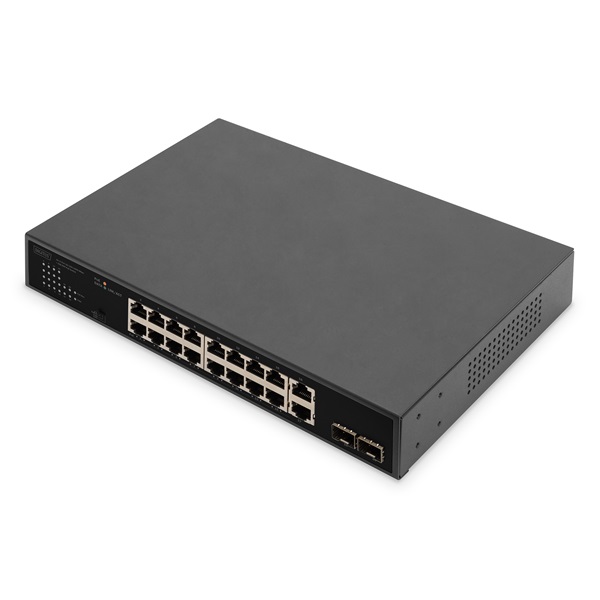 DIGITUS DN-95358 1U 19" 16+2x GbE Lan port 2x SFP port PoE 185W nem menedzselhető switch