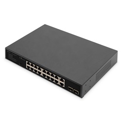 DIGITUS DN-95358 1U 19" 16+2x GbE Lan port 2x SFP port PoE 185W nem menedzselhető switch