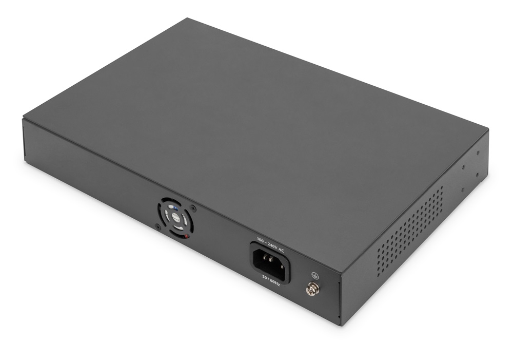 DIGITUS DN-95358 1U 19" 16+2x GbE Lan port 2x SFP port PoE 185W nem menedzselhető switch