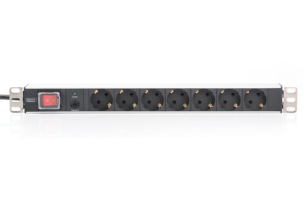 DIGITUS DN-95403 19" 1U PDU 250V 16A 7xCEE7/3 aljzat CEE7/7 csatlakozó kapcsolóval 2M elosztósor
