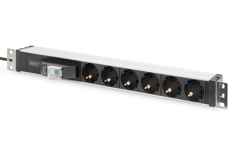 DIGITUS DN-95417 19" 1U PDU 250V 16A 6xCEE 7/3 aljzat CEE7/7 csatlakozó megszakítóval 2M elosztósor