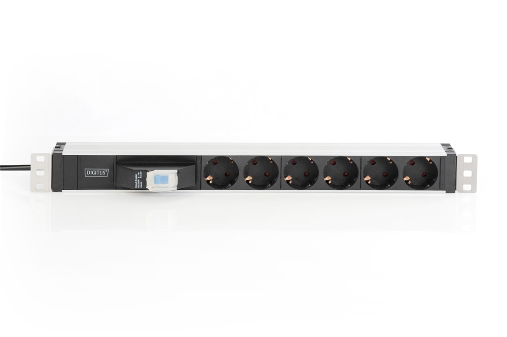 DIGITUS DN-95417 19" 1U PDU 250V 16A 6xCEE 7/3 aljzat CEE7/7 csatlakozó megszakítóval 2M elosztósor