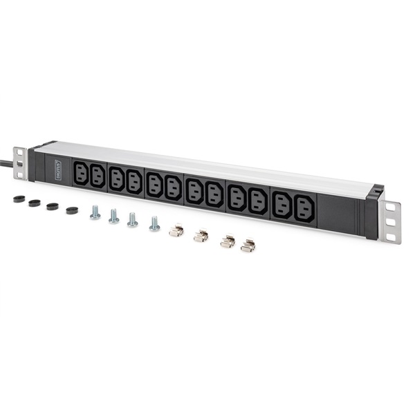 DIGITUS DN-95426 19" 1U PDU 250V 16A 12xIEC C13 aljzat CEE7/7 csatlakozó 2M elosztósor