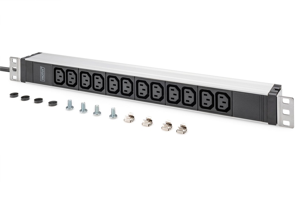 DIGITUS DN-95426 19" 1U PDU 250V 16A 12xIEC C13 aljzat CEE7/7 csatlakozó 2M elosztósor