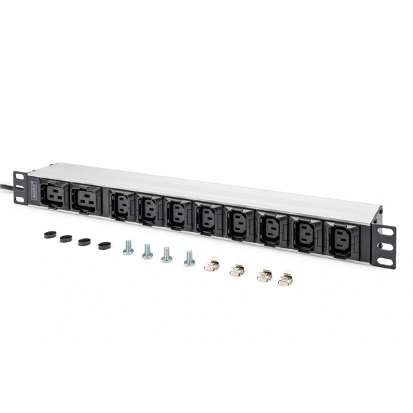 DIGITUS DN-95427 19" 1U PDU 230V 16A 8xIEC C13 2xC19 aljzat IEC C20 csatlakozó 2M elosztósor