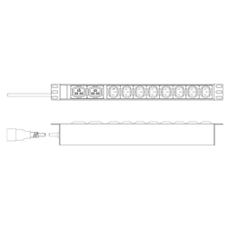 DIGITUS DN-95427 19" 1U PDU 230V 16A 8xIEC C13 2xC19 aljzat IEC C20 csatlakozó 2M elosztósor