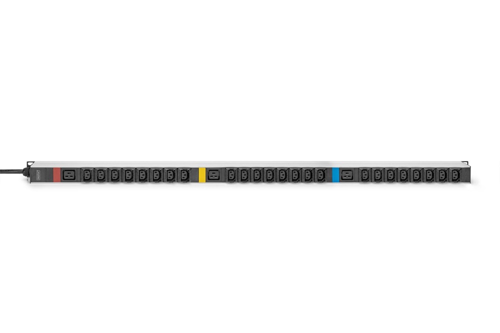 DIGITUS DN-95452  0U PDU függőleges 3 fázisú 250V 16A 24xC13 3xC19 aljzat IEC 60309 ipari csatlakozó 3M elosztósor