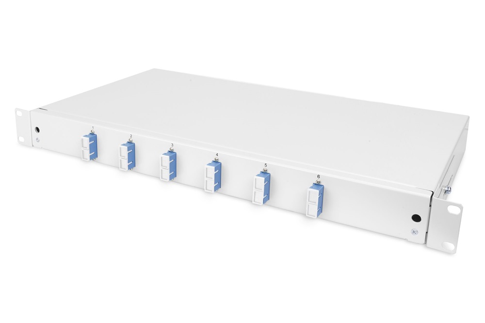 DIGITUS DN-96320/9 19" 1U 6x SC/UPC duplex monomódusú OS2 komplet optikai patch panel