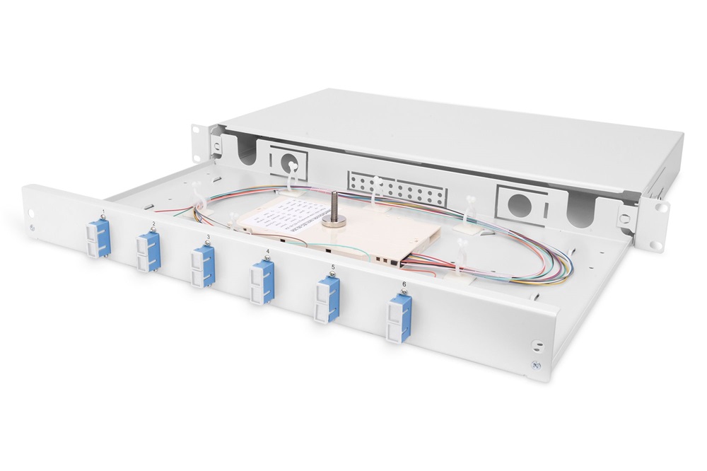 DIGITUS DN-96320/9 19" 1U 6x SC/UPC duplex monomódusú OS2 komplet optikai patch panel