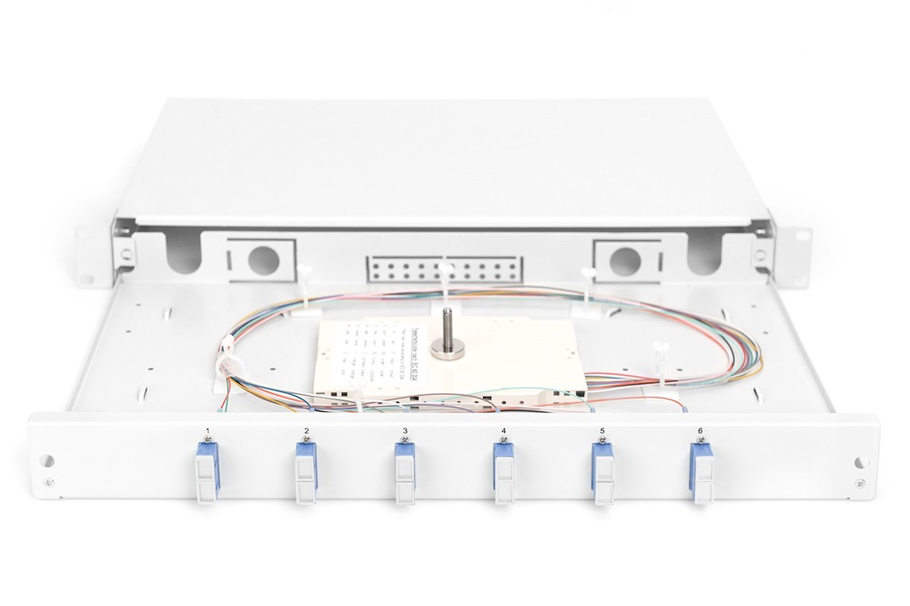 DIGITUS DN-96320/9 19" 1U 6x SC/UPC duplex monomódusú OS2 komplet optikai patch panel