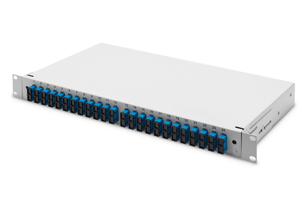 DIGITUS DN-96322/9 19" 1U 24x SC/UPC duplex monomódusú OS2 komplet optikai patch panel