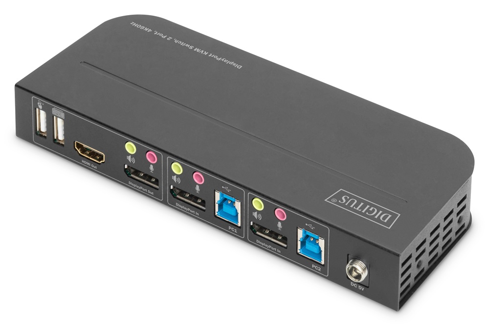 DIGITUS DS-12850 4K60H 2x DisplayPort bemenet 1x DisplayPort/HDMI kimenet KVM Switch