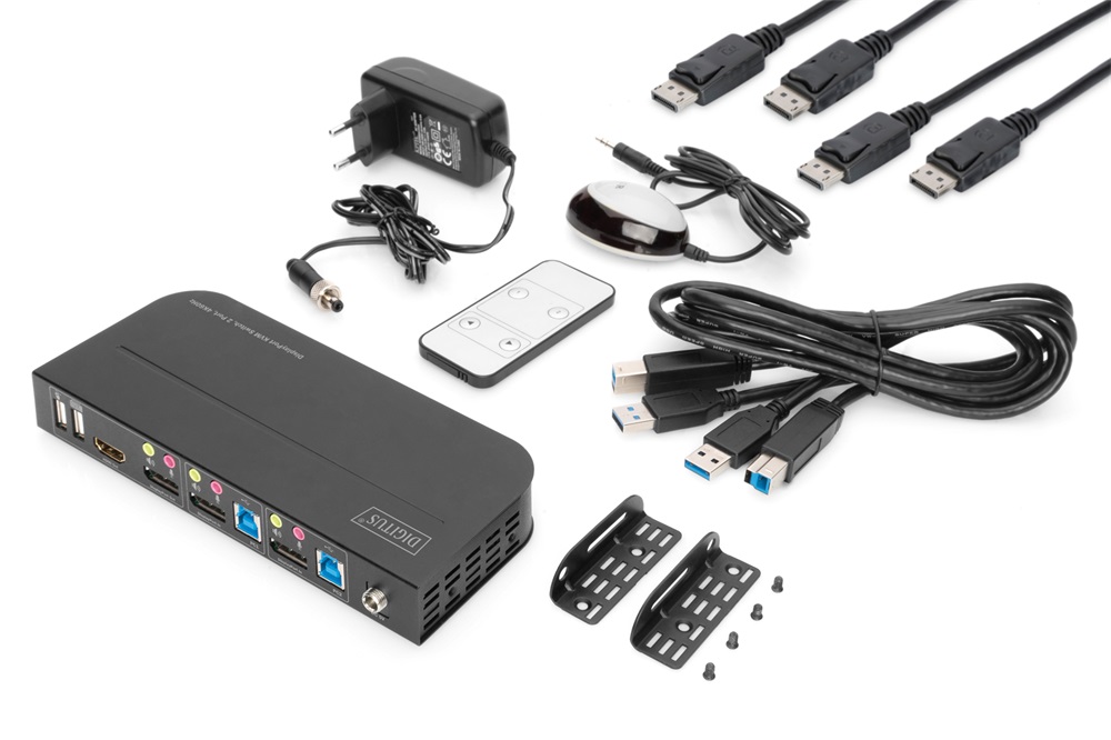 DIGITUS DS-12850 4K60H 2x DisplayPort bemenet 1x DisplayPort/HDMI kimenet KVM Switch