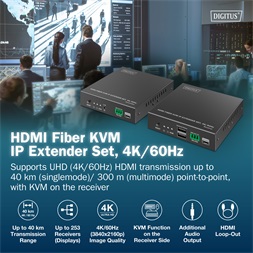 DIGITUS DS-55348 HDMI 4K UHD 60Hz KVM IP 40km/300m optikai extender szett