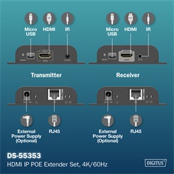 DIGITUS DS-55353 HDMI 4K UHD 60Hz Cat.6 IP 200m PoE extender szett
