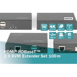 DIGITUS DS-55505 HDMI UHD 4K 60Hz Cat.6A/Cat.7/Cat.8 100m KVM extender szett